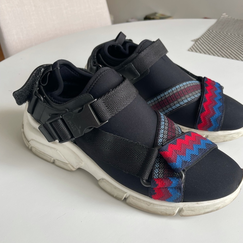 Prada Neoprene Buckle Sneakers in black